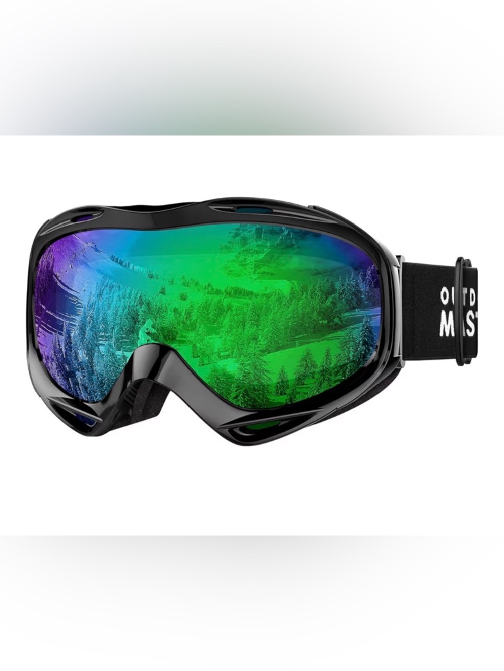 Black Men's Ski Goggles with Green Mirrored Lens